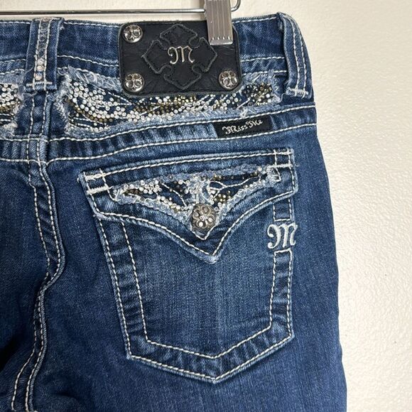 Miss Me ladies bootcut denim jeans with studded bling gem pockets size 27 - Picture 14 of 15